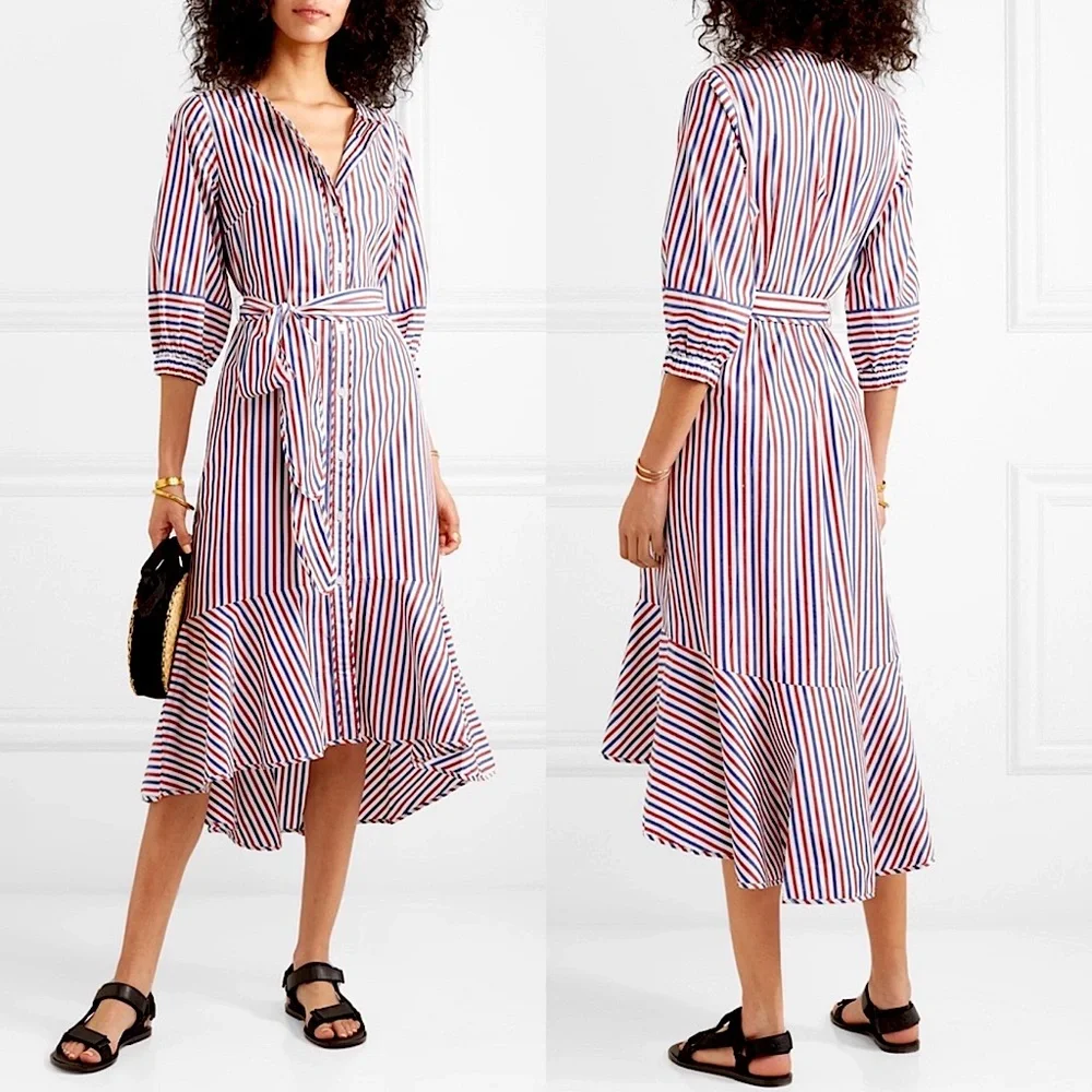 J. Crew Gabriola Ruffled Striped Cotton Shirt Midi Dress Spring Event 10